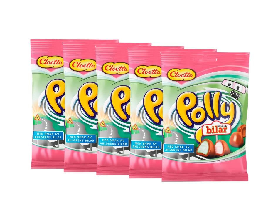 Cloetta Polly Chokladbilar 5 × 150g (5 × 5.29 oz) – Authentic Swedish Chocolate-Coated Foam Candy Cars
