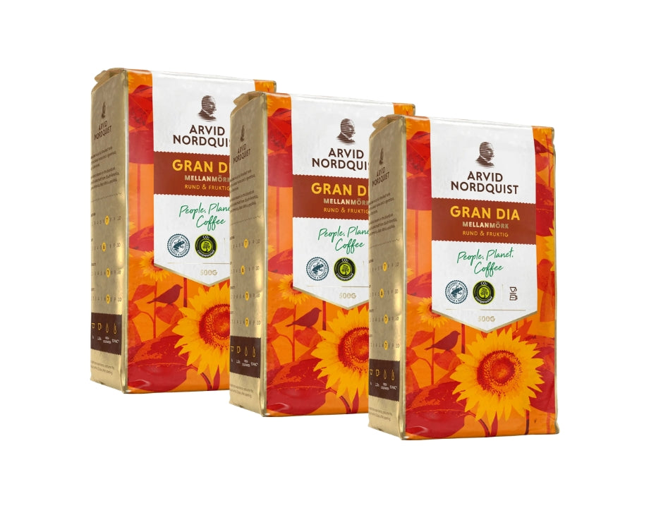 Arvid Nordquist Classic Gran Dia Ground Coffee 3 × 500g (3 × 17.64 oz) – Premium Swedish Medium-Dark Roast 100% Arabica Coffee
