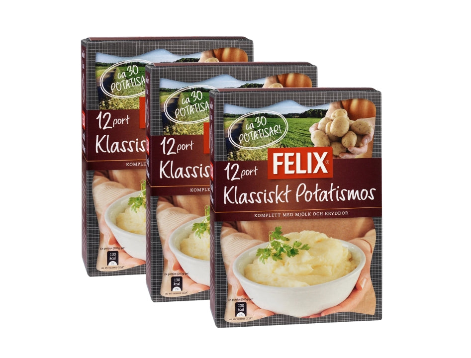 3 x Felix Classic Mashed Potatoes 12 Portions 444g (15.66 oz) – Authentic Swedish Instant Potato Mash