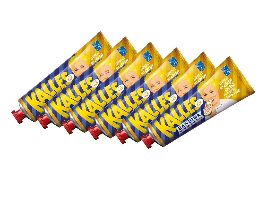 6 x Kalles Randiga Med Ägg 285g (10.05 oz) – Swedish Striped Cod Roe, Cream Cheese & Egg Spread