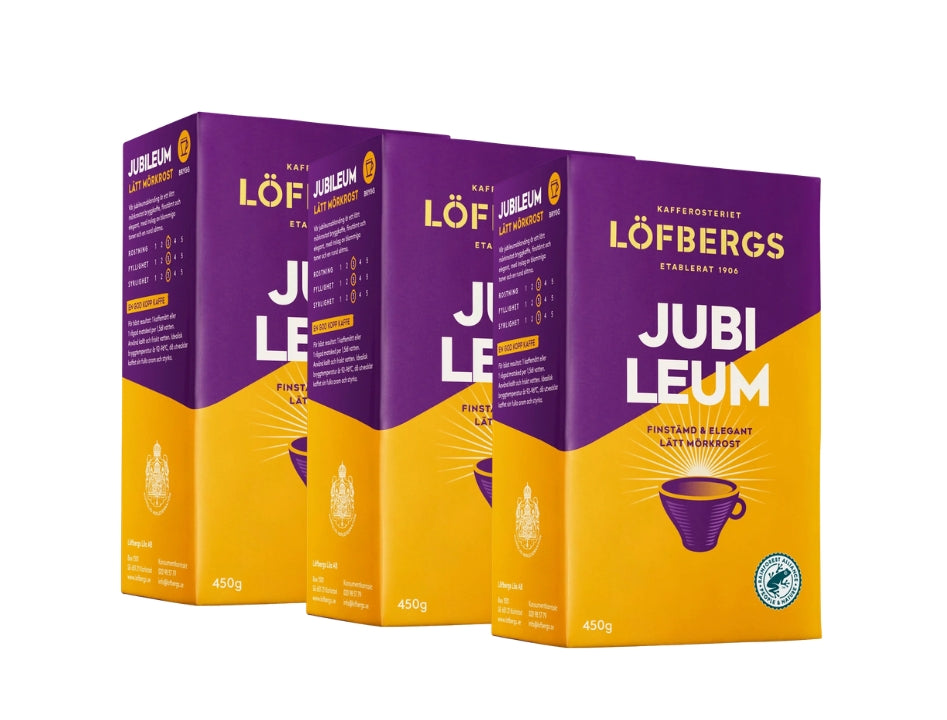 Löfbergs Jubileum Ground Coffee 3 × 450g (3 × 15.87 oz) – Authentic Swedish Medium-Dark Roast 100% Arabica Coffee