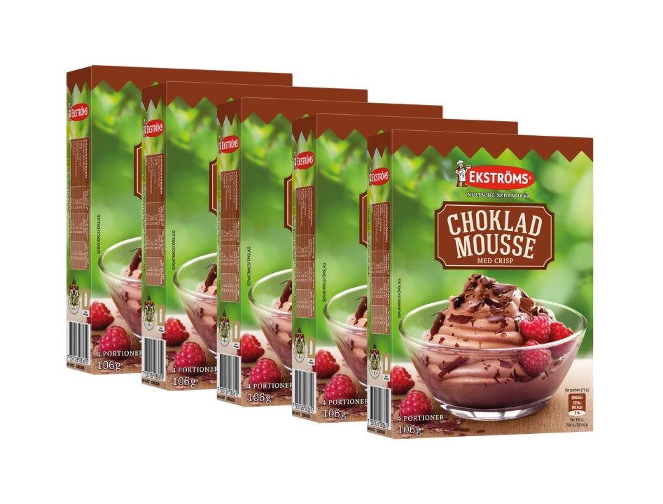 Ekströms Chokladmousse med Crisp 4 Portioner 5 × 106g (5 × 3.74 oz) – Authentic Swedish Chocolate Mousse Mix with Crisp