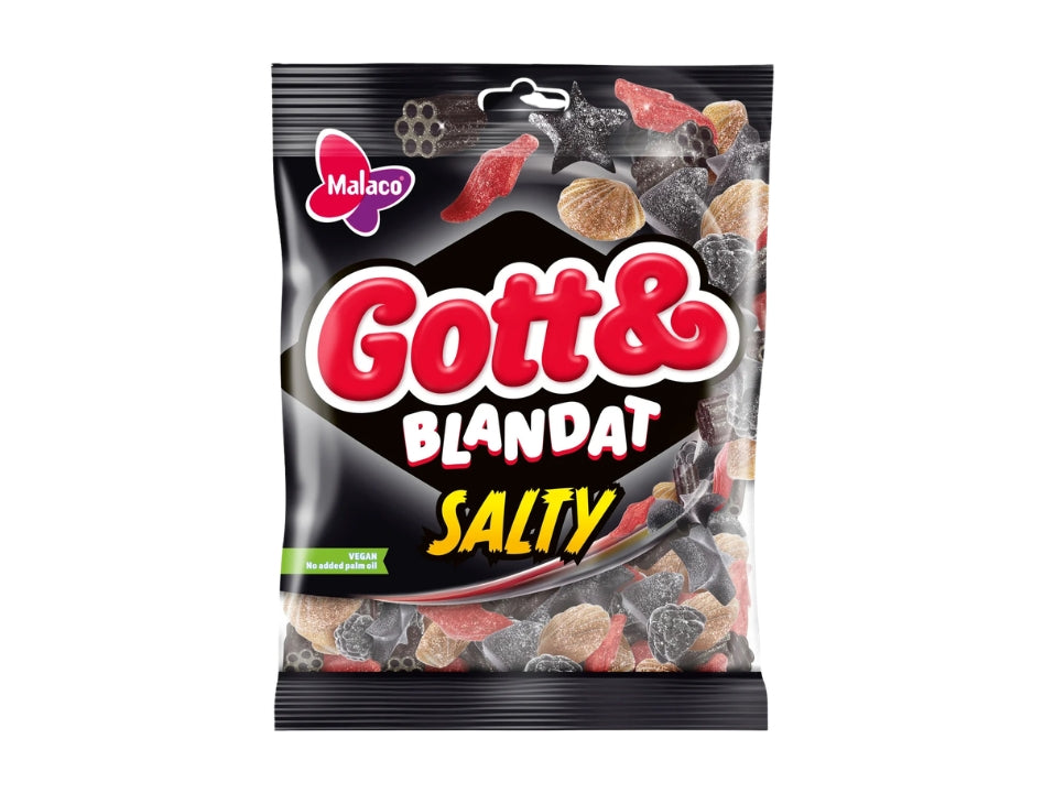 Malaco Gott & Blandat Salt 210g (7.41 oz) – Authentic Swedish Salty Licorice & Wine Gum Candy Mix