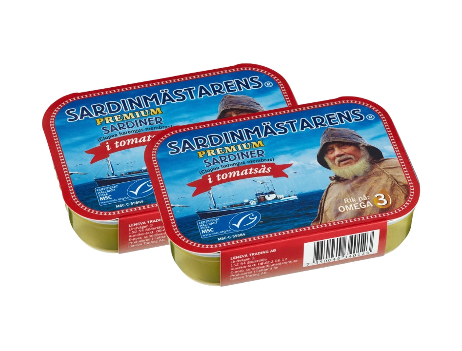 Sardinmästarens Sardines in Tomato Sauce 2 × 100g (2 × 3.53 oz) – Authentic Swedish Sardines in Rich Tomato Sauce