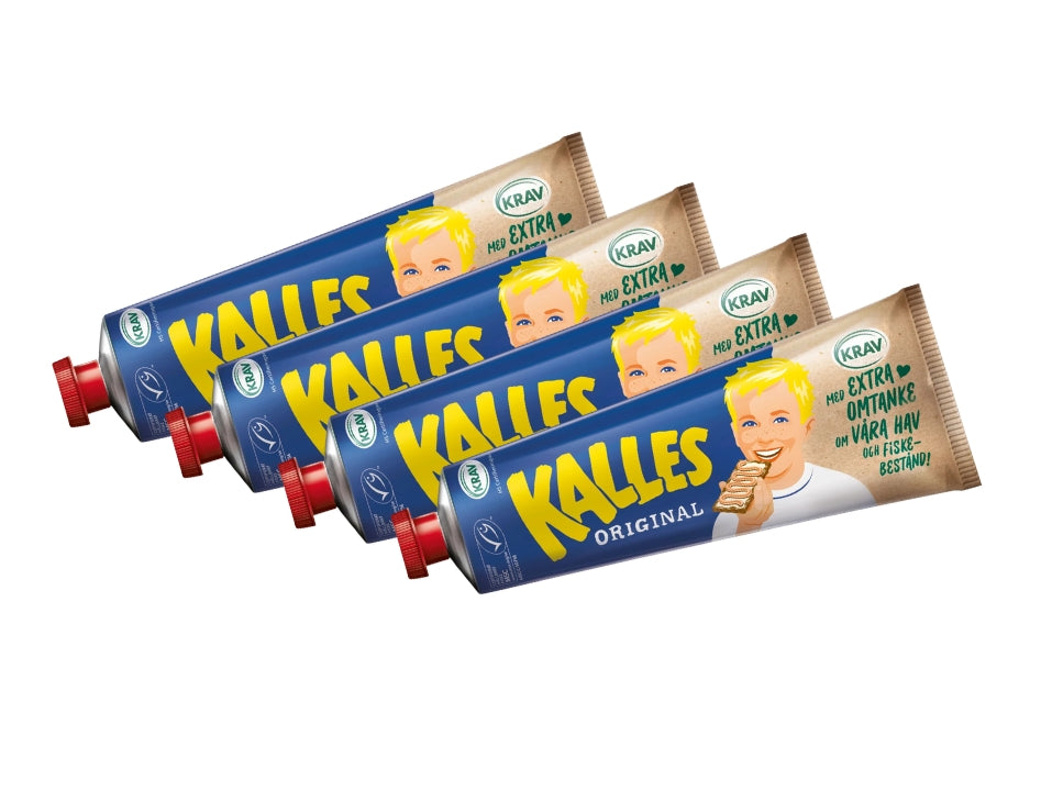 Kalles Kaviar KRAV 4 × 250g (4 × 8.81 oz) – Authentic Swedish Lightly Smoked Creamed Cod Roe Spread, Organic & KRAV Certified