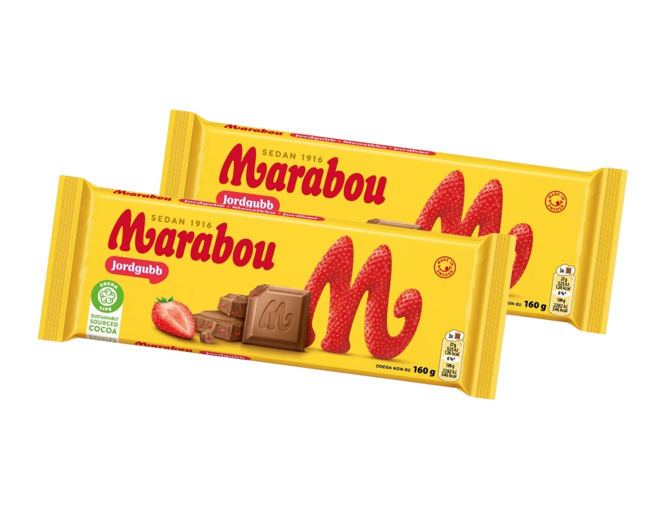 Marabou Chokladkaka Jordgubb 2 × 160g (2 × 5.64 oz) – Authentic Swedish Milk Chocolate with Crunchy Strawberry Pieces