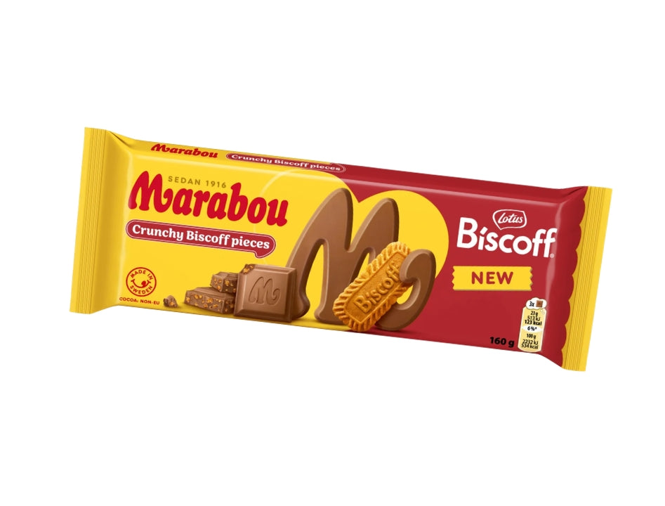 Marabou Chokladkaka Biscoff 160g (5.64 oz) – Authentic Swedish Milk Chocolate with Lotus Biscoff Biscuits
