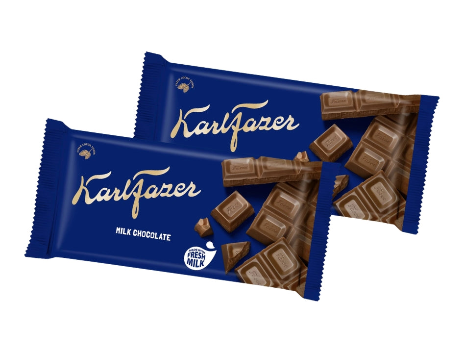 2 × Fazer Chokladkaka Mjölkchoklad 145g (2 × 5.11 oz) – Authentic Finnish Milk Chocolate Bars

