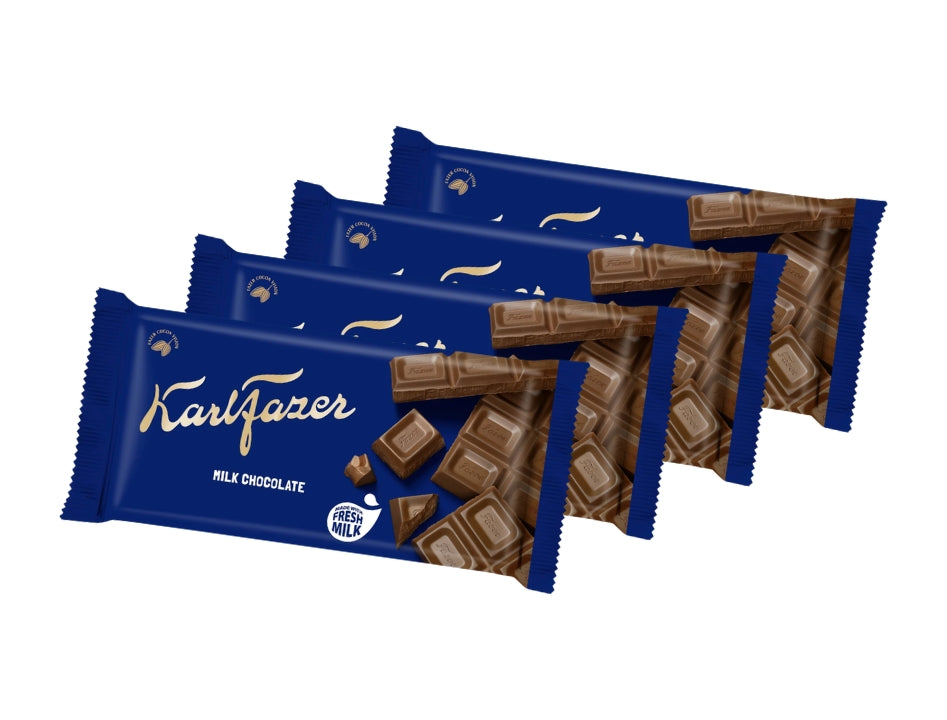 4 × Fazer Chokladkaka Mjölkchoklad 145g – Authentic Finnish Milk Chocolate Bars