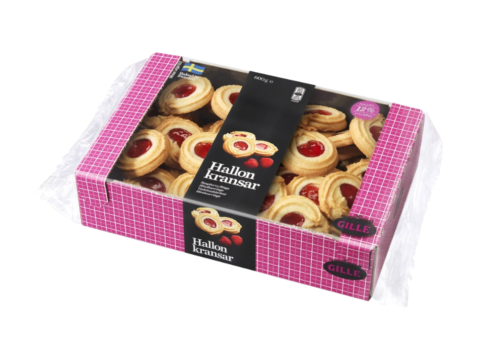 Gille Hallonkransar Raspberry Rings 600g (21.16 oz) – Swedish Cookies with Raspberry Filling