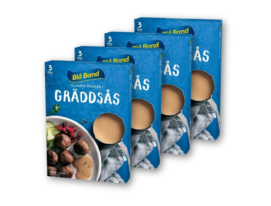 4 × Blå Band Cream Sauce Mix 66g (2.32 oz) – Authentic Swedish Gräddsås (Makes 3.6L / 122 fl oz Total)