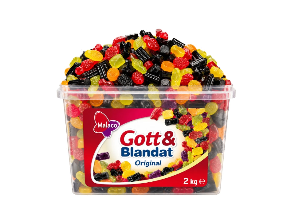 Malaco Gott & Blandat Original Candy 2kg (70.55 oz) – Authentic Swedish Fruit & Licorice Gummies Bulk Tub