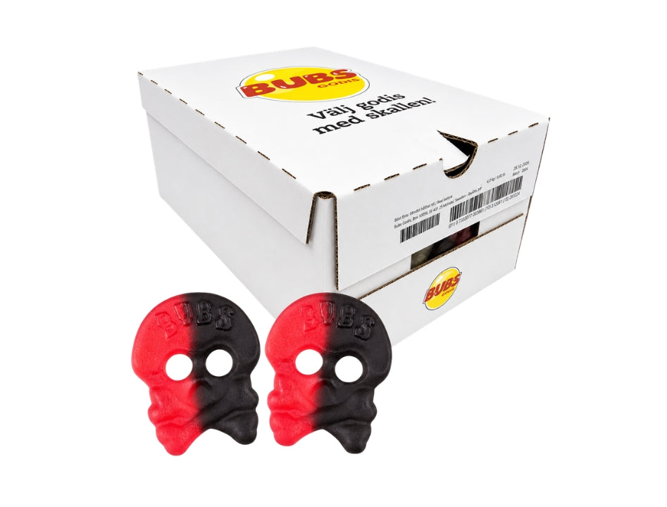 BUBS Raspberry Salty Licorice SKALLE Candy 4kg (141.10 oz) – Authentic Swedish Vegan Soft & Chewy Skull Candy Bulk Box