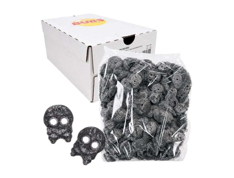 BUBS Salty SKALLE Candy 3.4kg (119.93 oz) – Authentic Swedish Vegan Salmiak Licorice Skull Candy Bulk Box