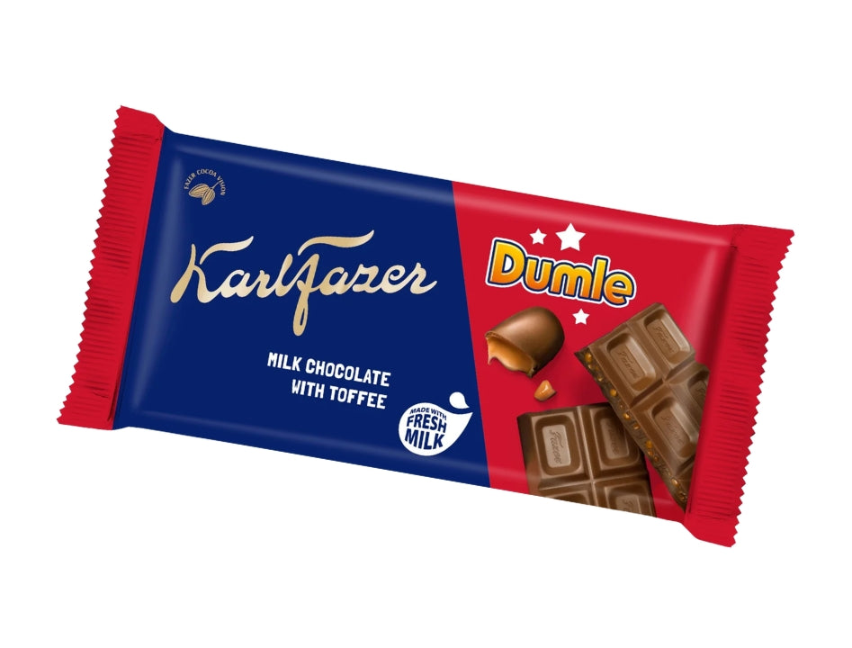 3 x Karl Fazer Dumle Original Chocolate Bar 145g (5.11 oz) – Finnish Milk Chocolate with Soft Dumle Toffee Pieces