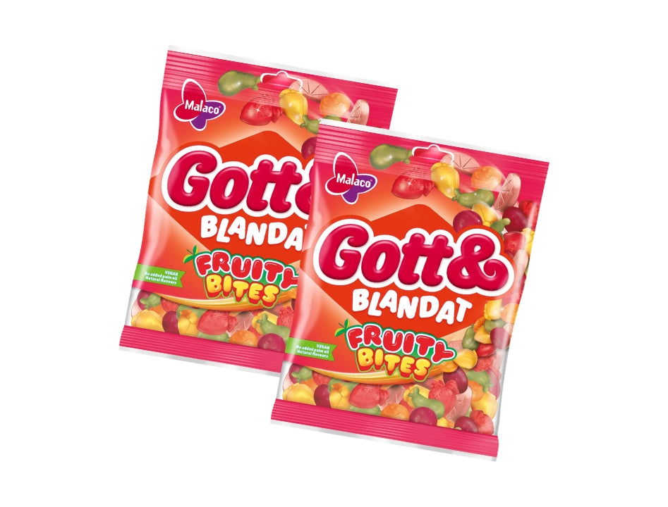 Malaco Gott & Blandat Fruity Bites 2 x 170g (340g / 12.0 oz) – Colourful soft fruity wine gums multipack, gelatin-free and vegan, Swedish candy by Malaco
