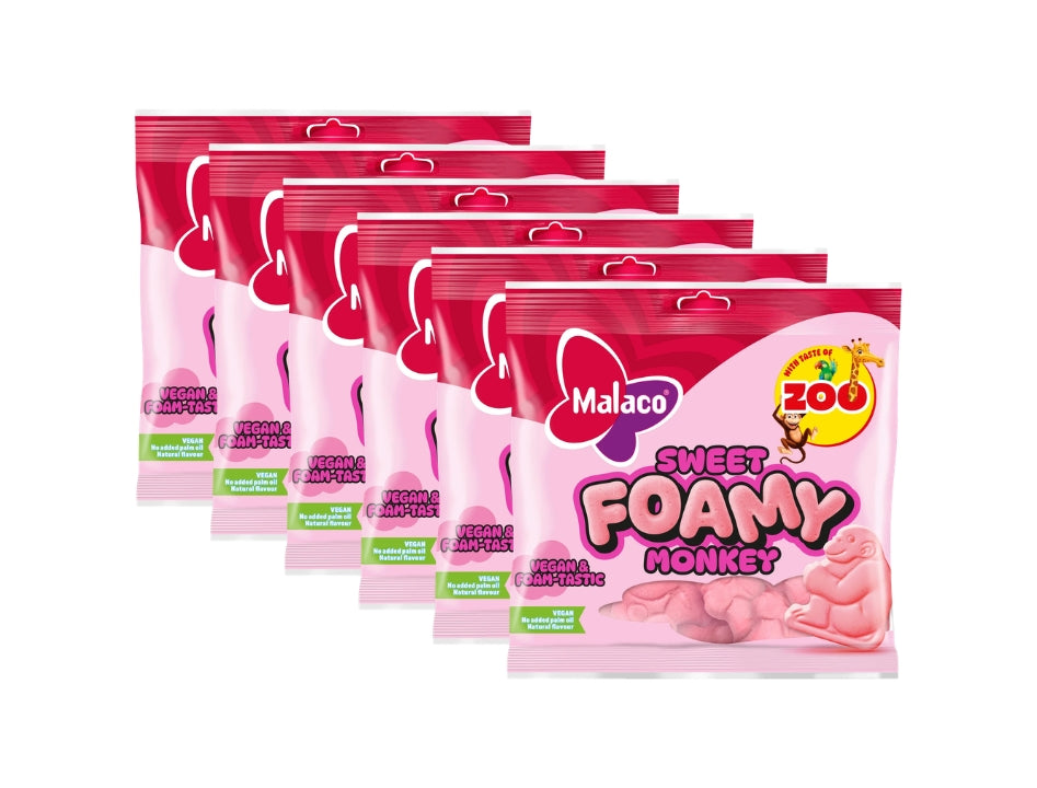Malaco Zoo Sweet Foamy Monkey 6 × 115g – Swedish large soft foam monkey-shaped candy with fruity Zoo flavour, no sour coating, gelatin-free and vegan
