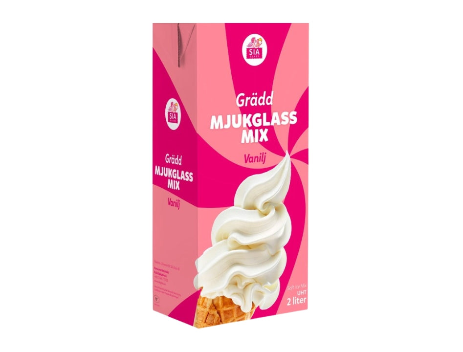 SIA Glass Mjukglassmix Vanilj 2L – Swedish Vanilla Soft Serve Ice Cream Mix, 67.6 fl oz