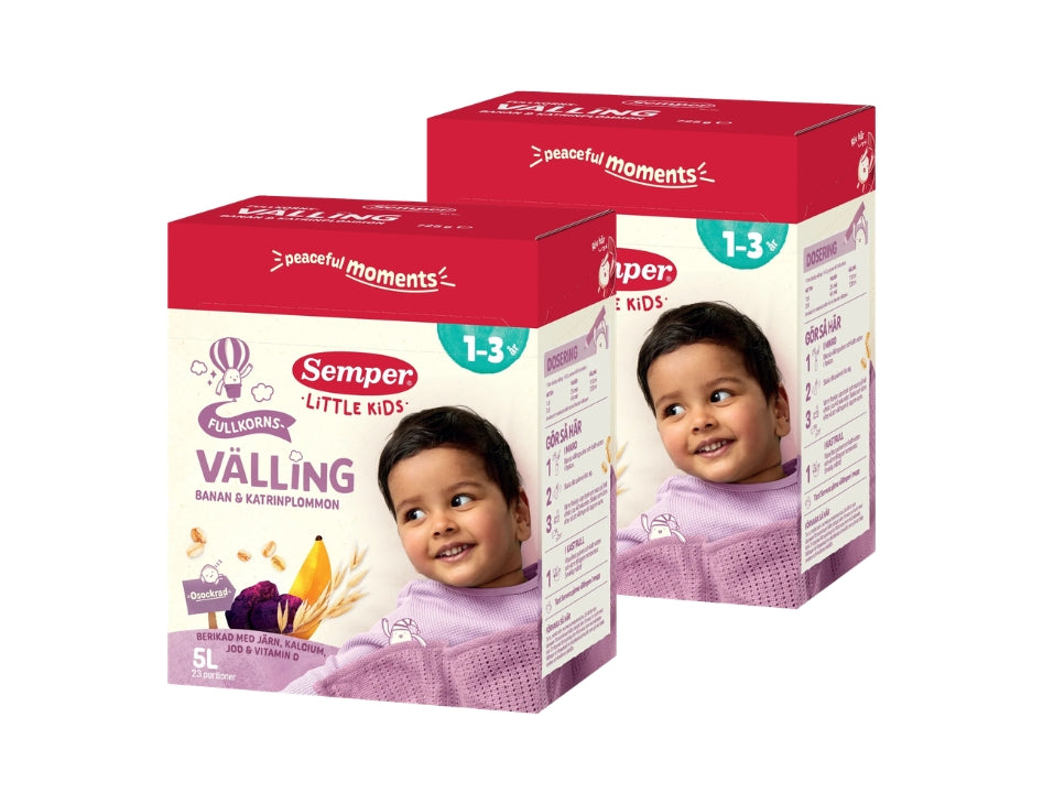 Semper Fullkornsvälling Banan & Katrinplommon 2 x 725g – Swedish wholegrain oat cereal drink with banana and prune for toddlers from 1.5 years