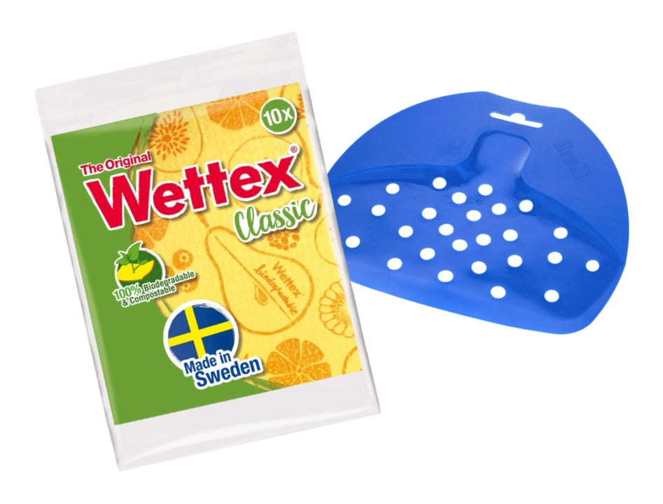 Swedish Kitchen Cleaning Essentials Kit – 10 reusable Wettex sponge dishcloths and 1 Renzi sink scraper, 11-piece Swedish household cleaning set made in Sweden

