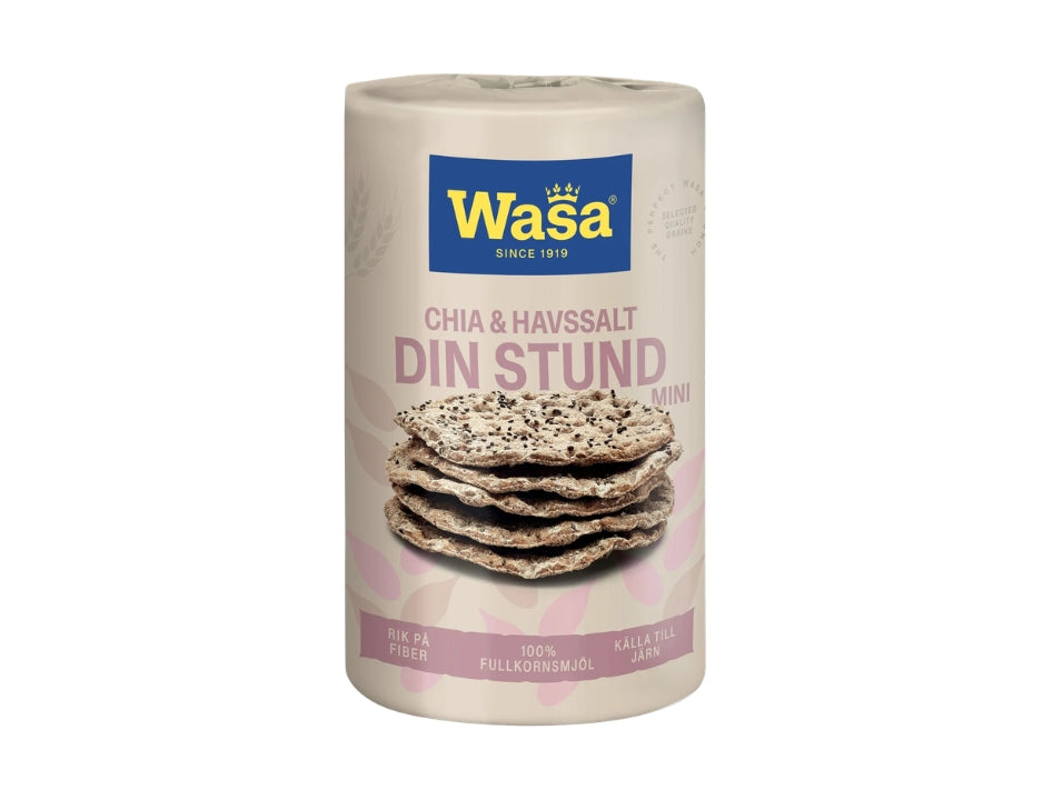 Wasa Din Stund Mini Chia & Havssalt 270g – Swedish Wholegrain Rye Crispbread with Chia Seeds and Sea Salt
