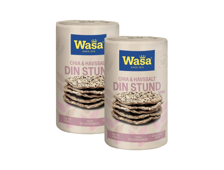 Wasa Din Stund Mini Chia & Havssalt 2 x 270g – Swedish Wholegrain Rye Crispbread with Chia Seeds and Sea Salt
