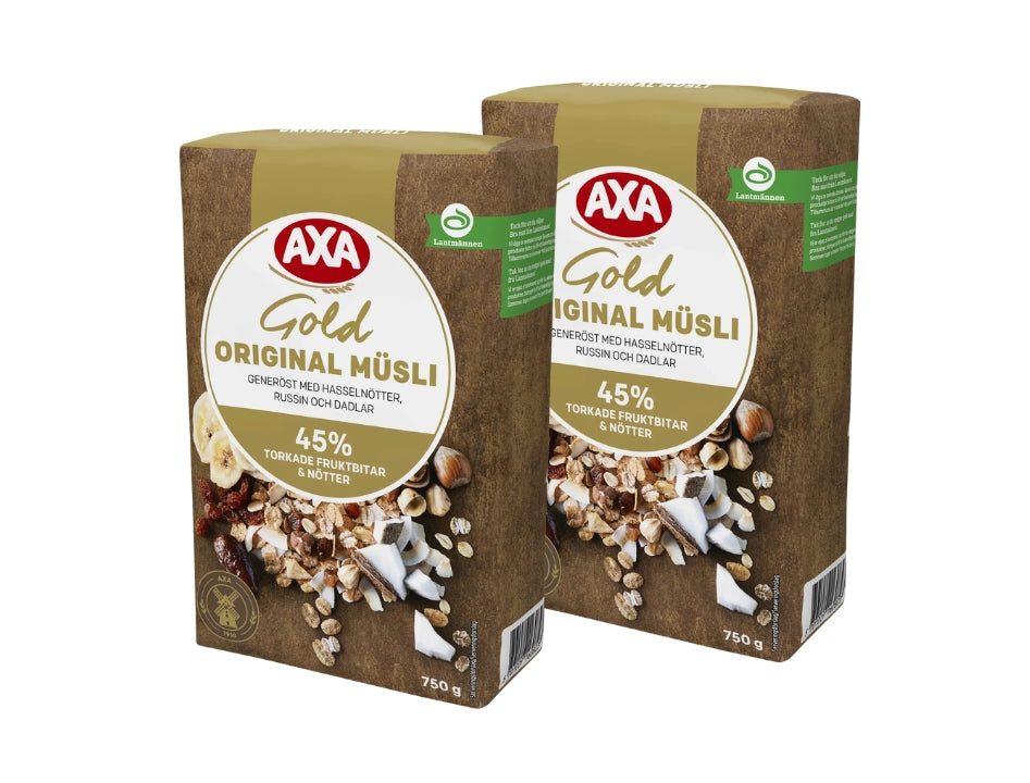 Two boxes of AXA Gold Original Müsli 750g