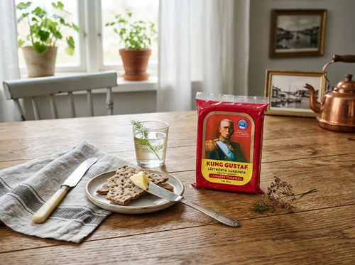 2 × Kung Gustaf Lightly Smoked Sardines in Tomato Sauce 106g (3.74 oz) – Authentic Swedish Smoked Sprats Rich in Omega-3