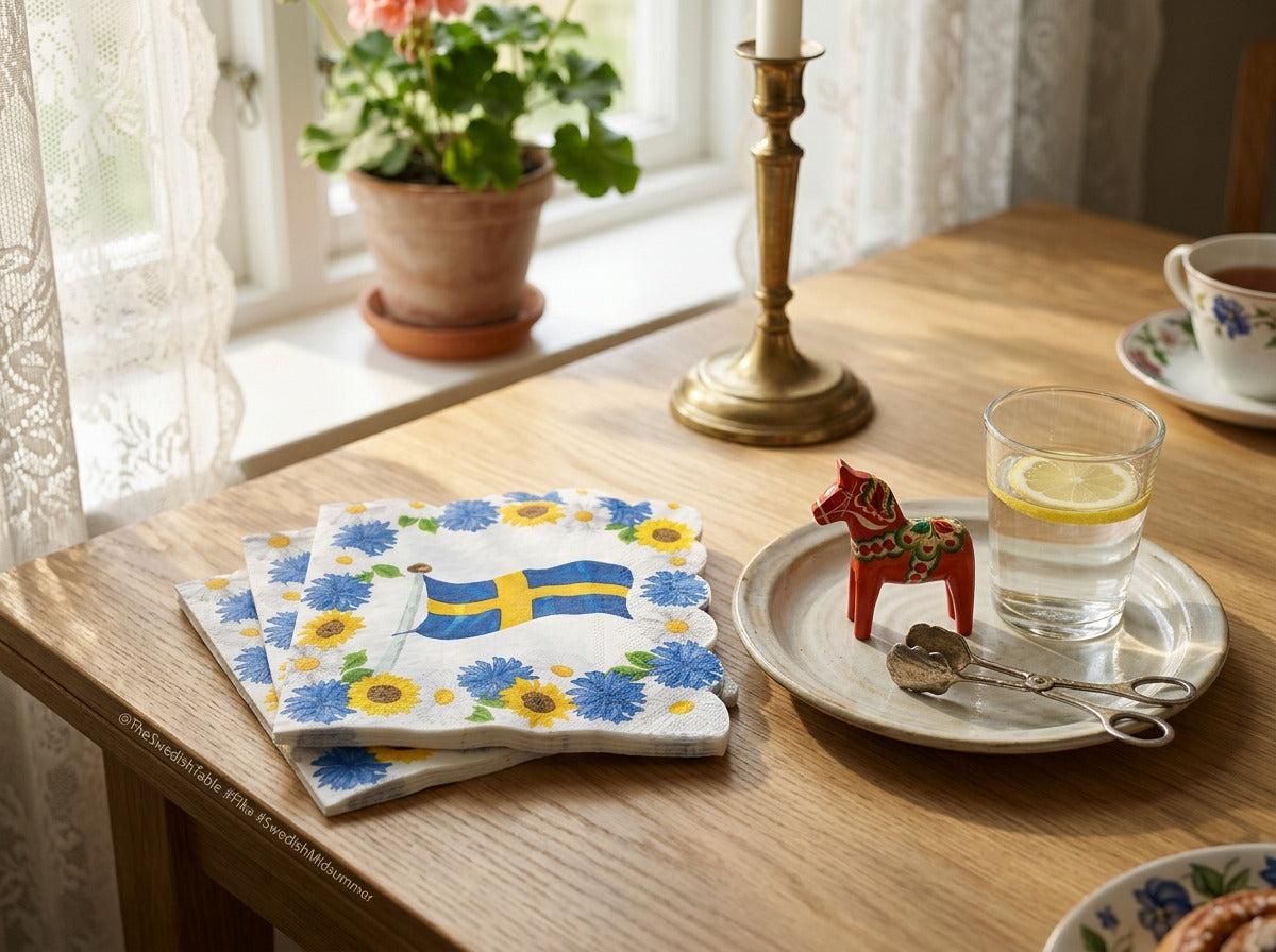 Swedish Summer Paper Napkins – 16-Pack | Swedish Flag Design for Midsummer, National Day & Graduation Celebrations