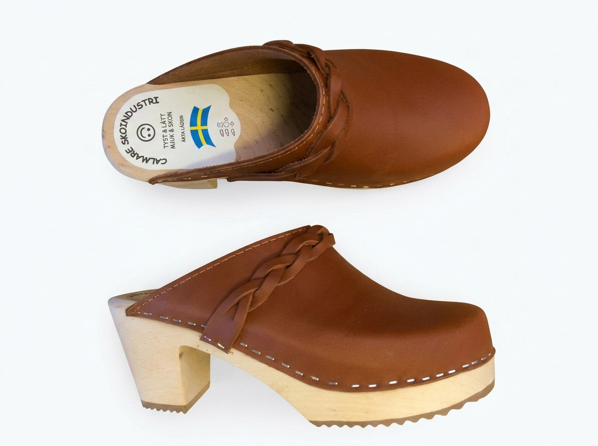 Calmare Christina High Swedish Wooden Clogs – Handmade in Sweden | Genuine Leather | 7cm High Heel