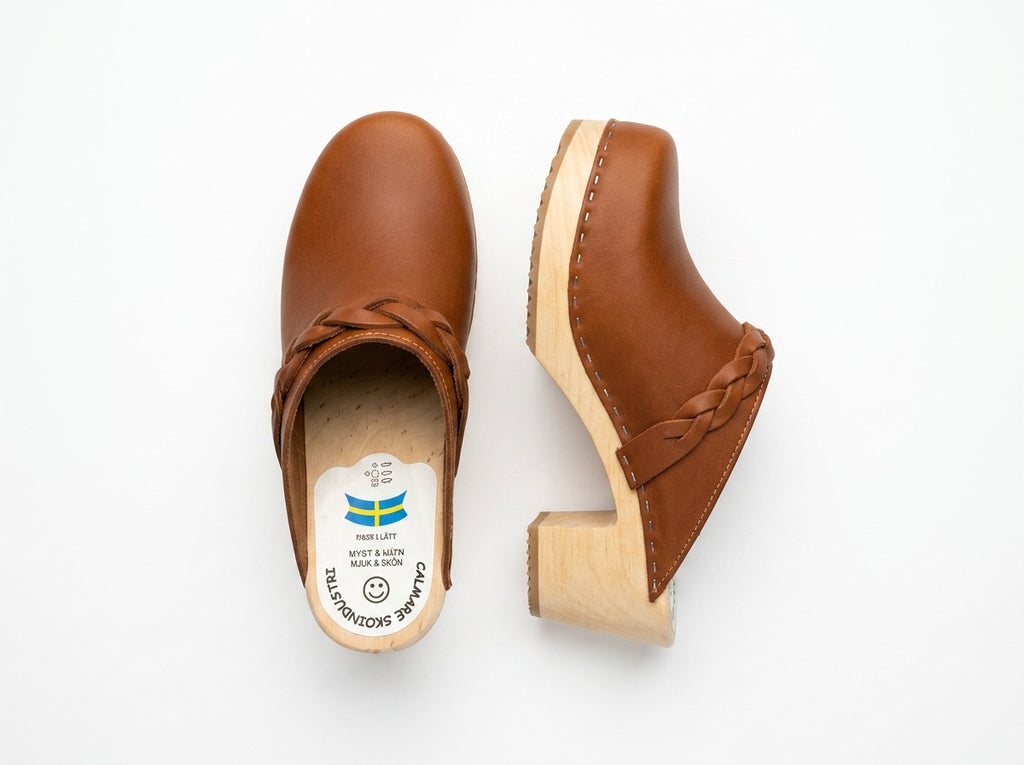 Calmare Christina High Swedish Wooden Clogs – Handmade in Sweden | Genuine Leather | 7cm High Heel