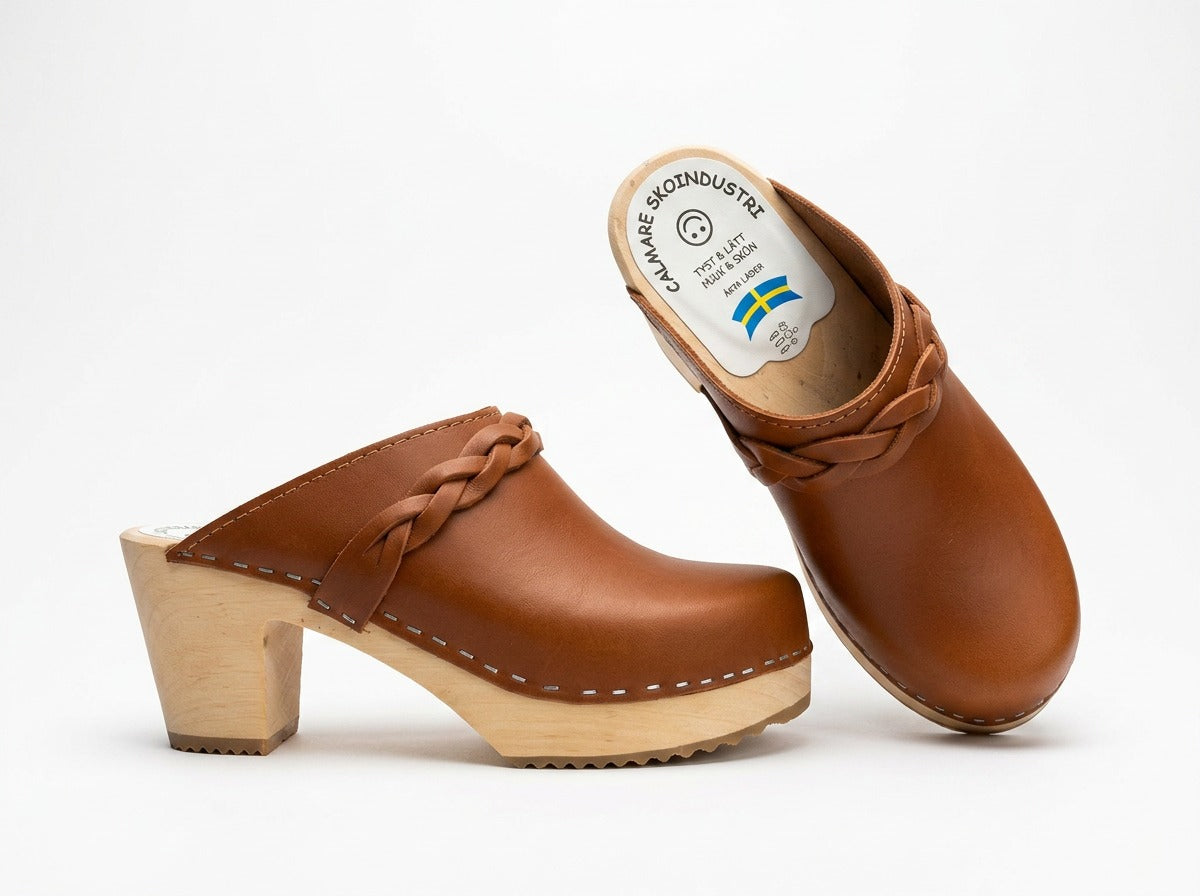 Calmare Christina High Swedish Wooden Clogs – Handmade in Sweden | Genuine Leather | 7cm High Heel