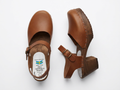 Swedish Wooden Clogs Asia High Natur Brown – Handmade in Sweden | Genuine Leather | 7cm High Heel