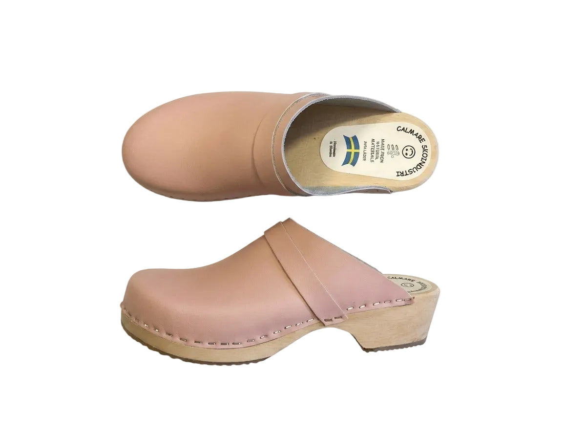 Original Pink Swedish Wooden Clogs – Handmade in Sweden | Genuine Pink Leather & Alder Wood