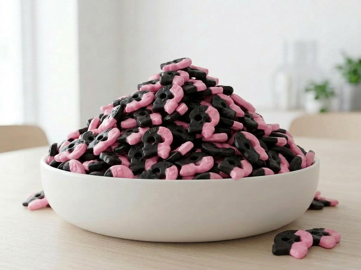 BUBS Raspberry Salty Licorice SKALLE Foam Candy 2.8kg (98.77 oz) – Authentic Swedish Vegan Soft & Chewy Candy Bulk Box