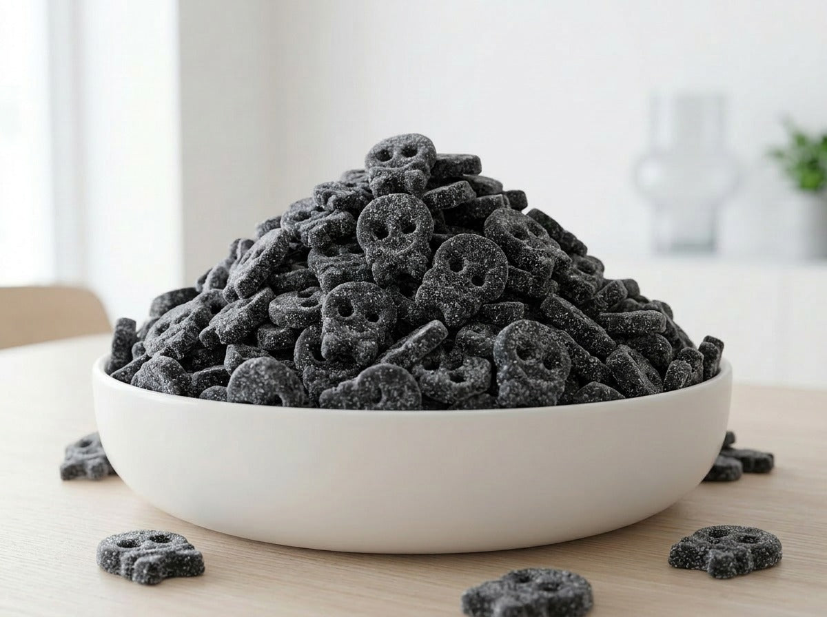 BUBS Salty SKALLE Candy 3.4kg (119.93 oz) – Authentic Swedish Vegan Salmiak Licorice Skull Candy Bulk Box
