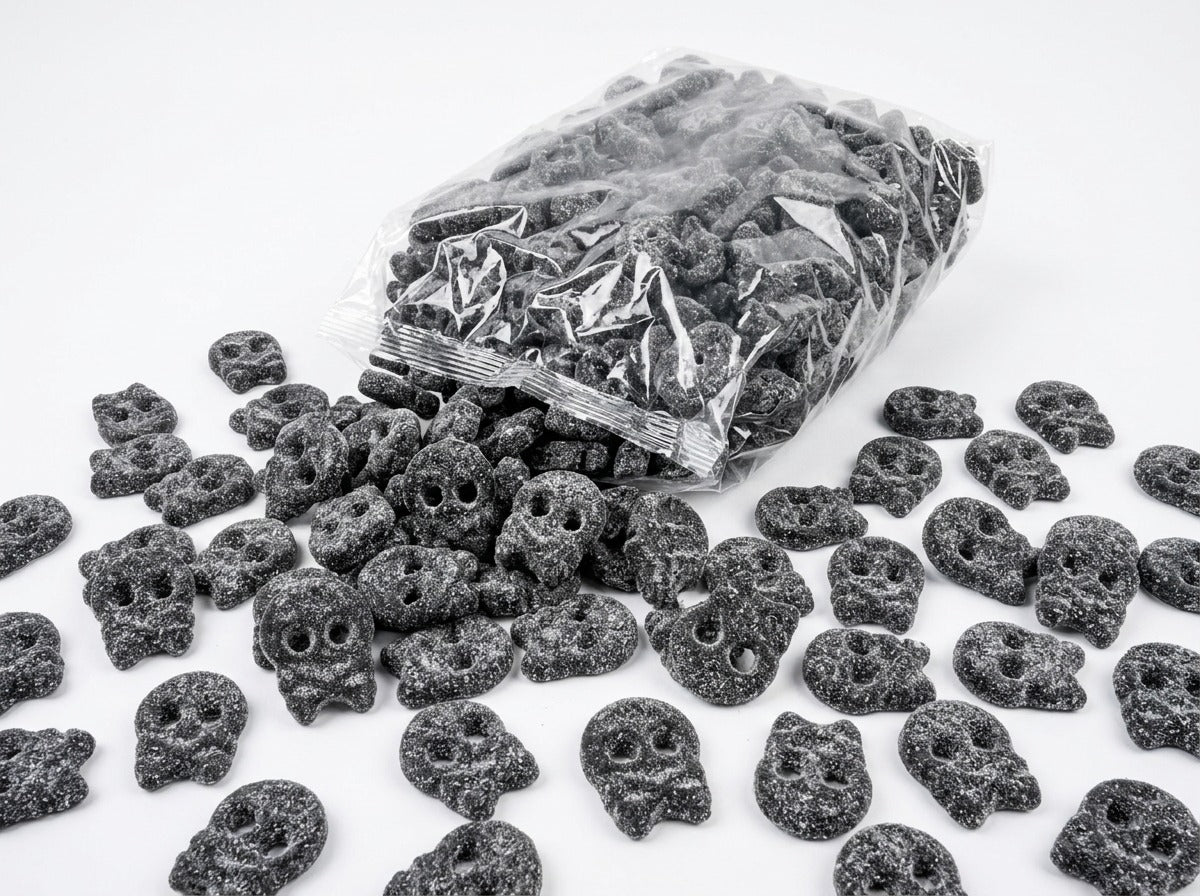 BUBS Salty SKALLE Candy 3.4kg (119.93 oz) – Authentic Swedish Vegan Salmiak Licorice Skull Candy Bulk Box