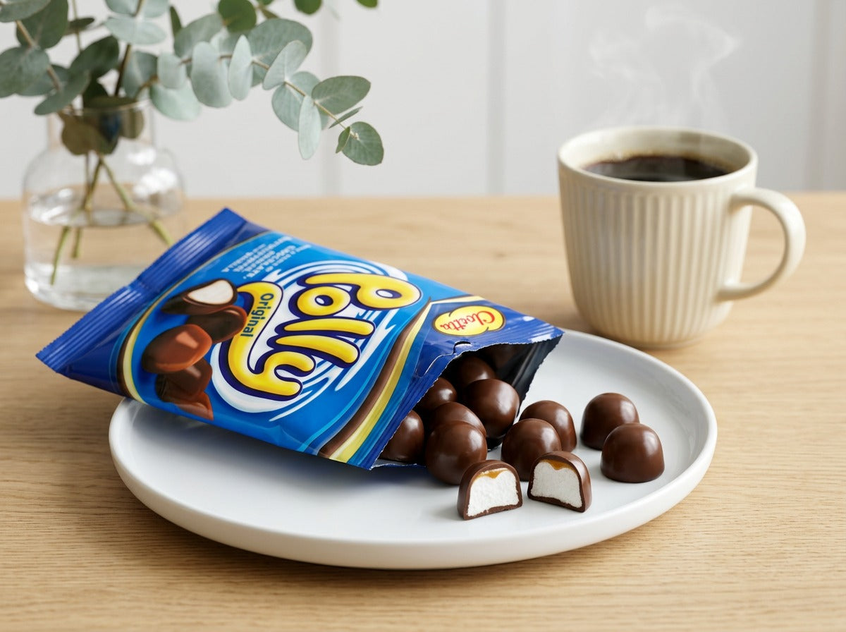 Cloetta Polly Original Blå Chocolate Candy 3 × 200g (3 × 7.05 oz) – Authentic Swedish Chocolate-Coated Foam Candy