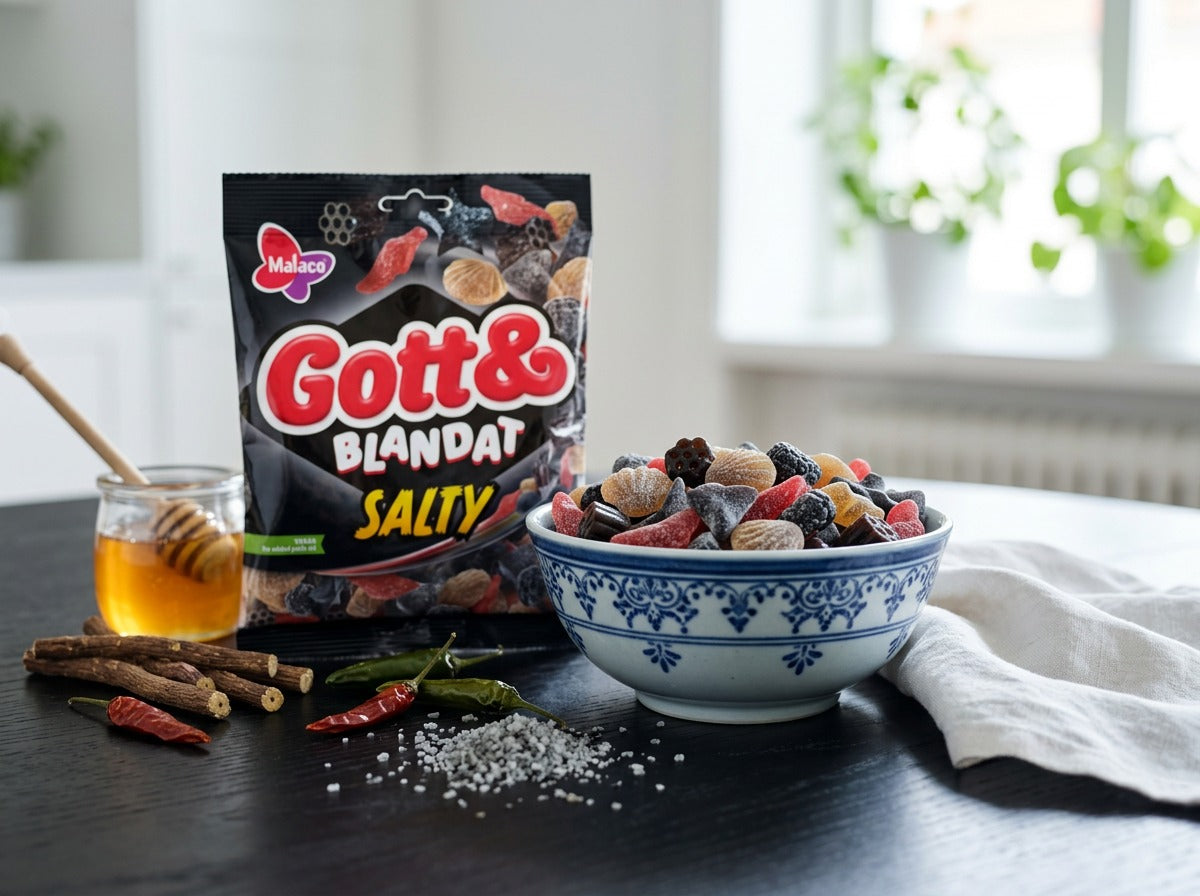 Malaco Gott & Blandat Salt 210g (7.41 oz) – Authentic Swedish Salty Licorice & Wine Gum Candy Mix