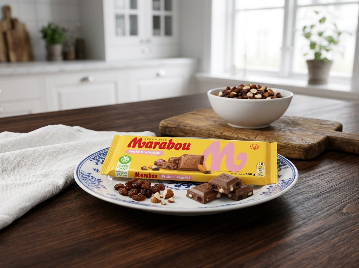 Marabou Chokladkaka Frukt & Mandel 2 × 160g (2 × 5.64 oz) – Authentic Swedish Milk Chocolate with Raisins & Almonds