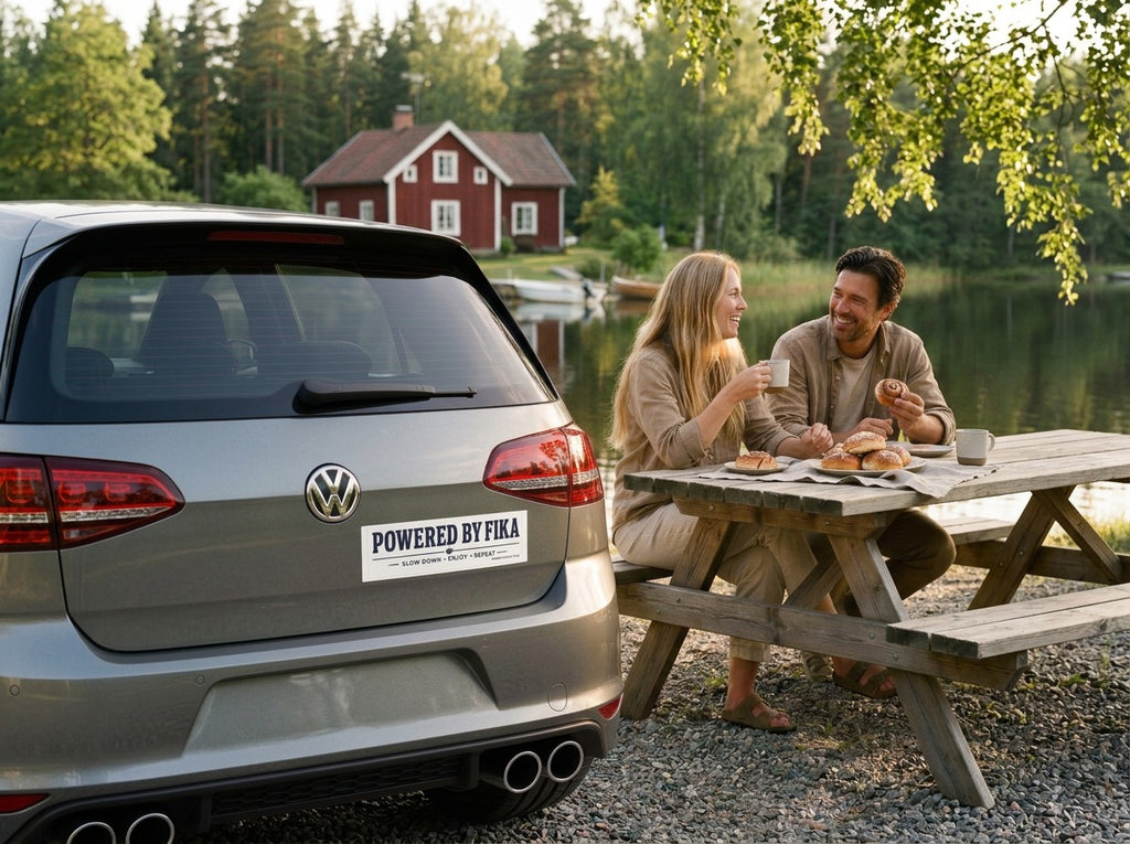 Powered by Fika™ Car Magnet – Premium Scandinavian Lifestyle Car Magnet